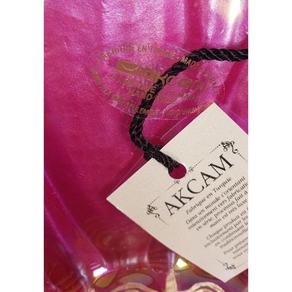 Akcam Turkish Opalescent Fusha  Dark Pink Glass Large Floral Bowl  8.5" NEW - Picture 3 of 9